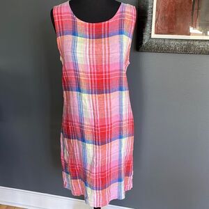C&C California plaid 100% linen sleeveless midi shift. Size 4. NWOT